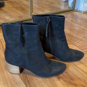TOMs Leather Black Ankle Boots with Wooden Heel